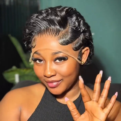 Full Lace Glueless Natural Black Short Pixie Curly Wig
