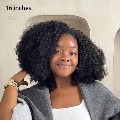 Kinky Coily Half Wig with Drawstring Human Hair Affordable Wig