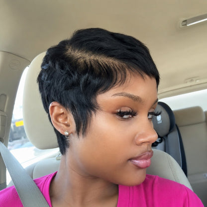 Breathable Full Lace Side Part Layered Pixie Cut Wig