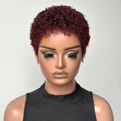 Glueless Burgundy And Black Full Lace Afro Curly Pixie Wig