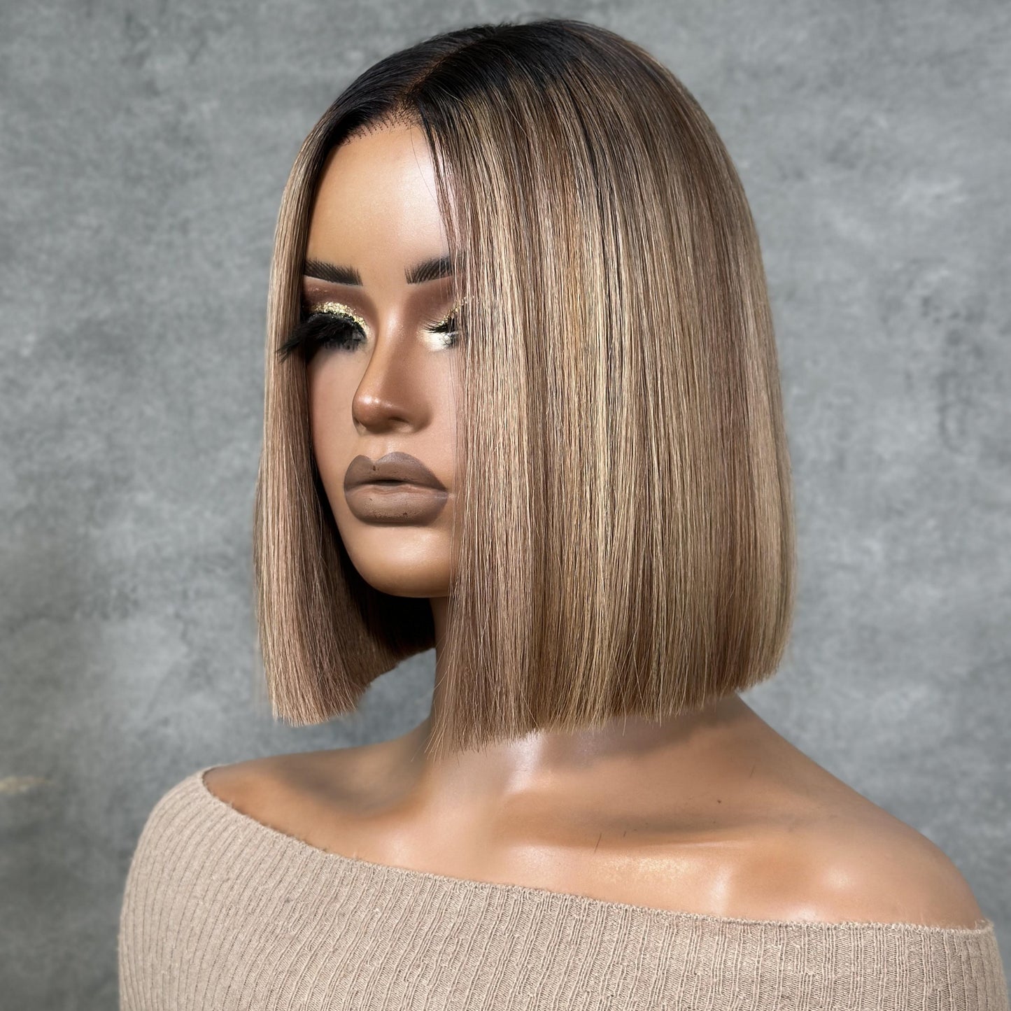 613 Ombre Blonde Highlight with Brown Straight Bob Wig