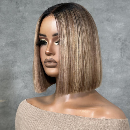 613 Ombre Blonde Highlight with Brown Straight Bob Wig