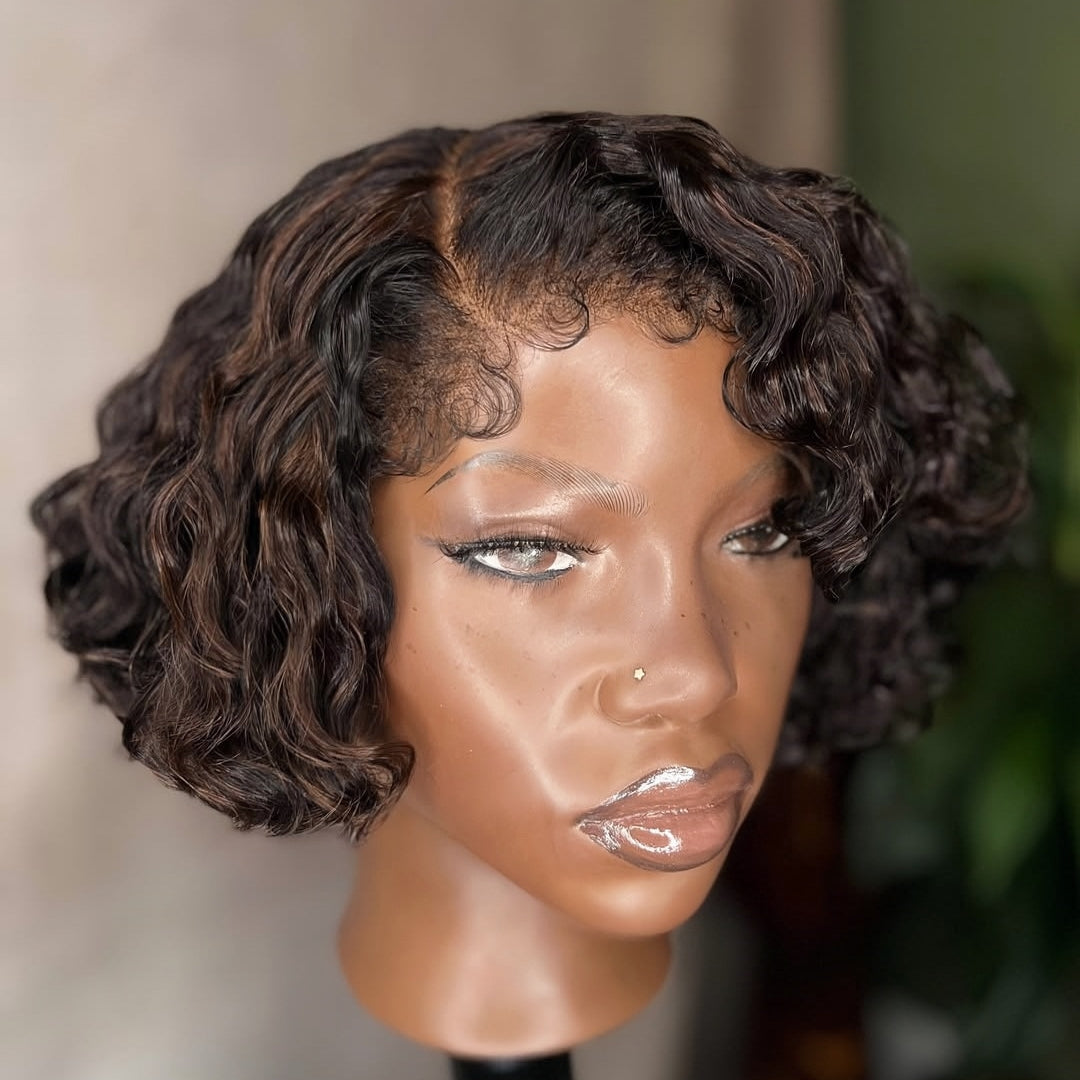 Dark Brown with Highlights Deep Wave Bob 13×6 Lace Frontal Wig