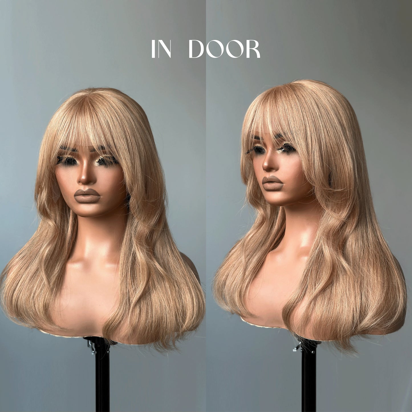 Honey Blonde Hair Wig With Bangs Glueless 13x4 Frontal Lace Wig