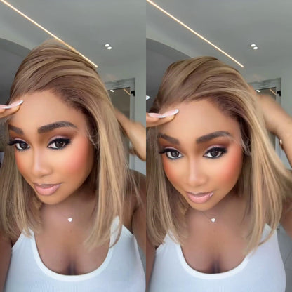 613 Ash Blonde Balayage Hair Straight 13x4 Lace Frontal Bob Wig