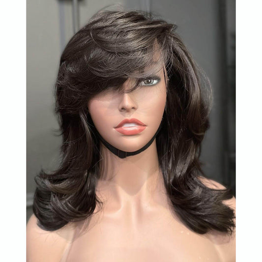 90s Layered Wavy Glueless Lace Wig With Side Swept Bangs