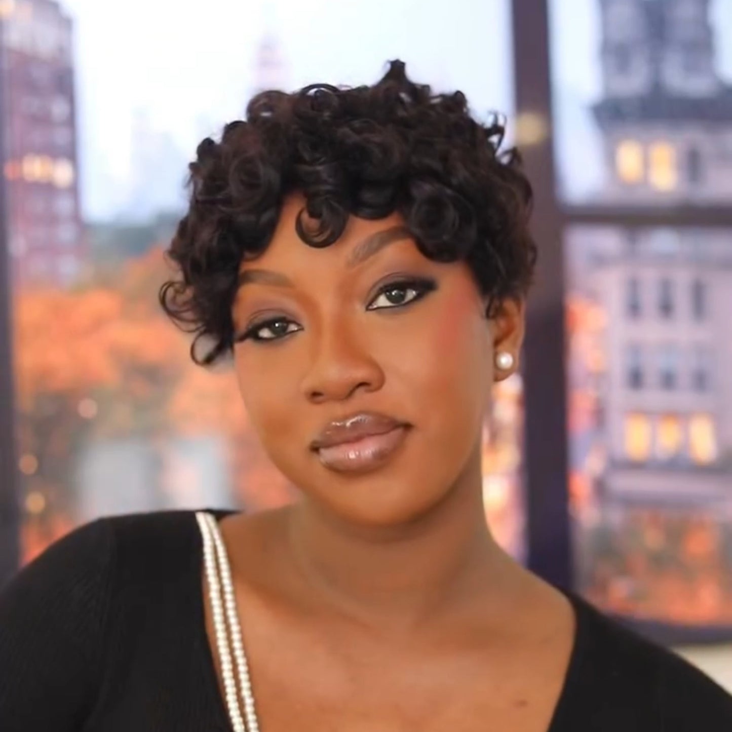 Natural Black Glueless Curly Front & Straight Back Short Bob Wig