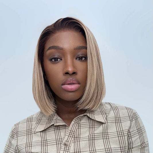 Chic Ash Blonde Highlights 7×5 HD Lace Closure Bob Wig 100% Human Hair