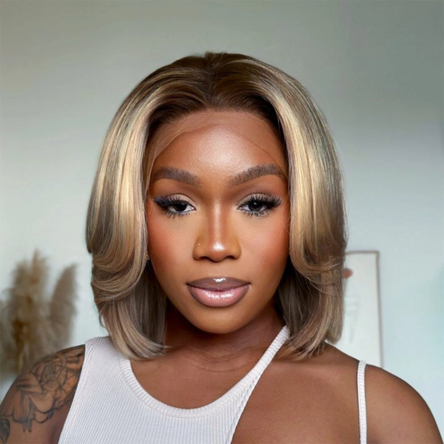 Ash Blonde Layered Cut Bob Wig Lace Wig