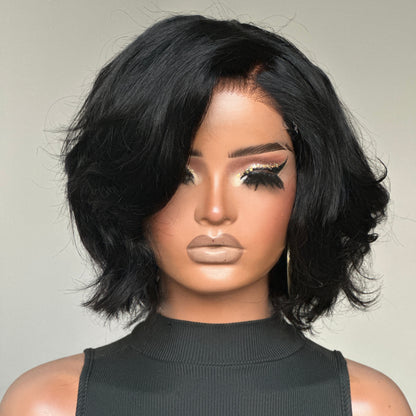 Natural hairline Layered Cut Fluffy Bob 5×5 Lace Closure Wig