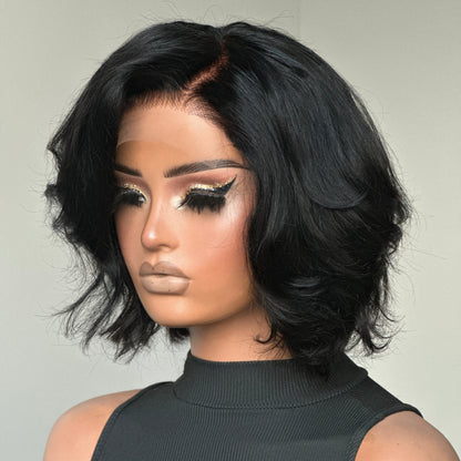 Natural hairline Layered Cut Fluffy Bob 5×5 Lace Closure Wig