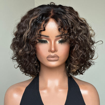 Luxurious Blonde Highlights Glueless Curly Bob Lace Closure Wig