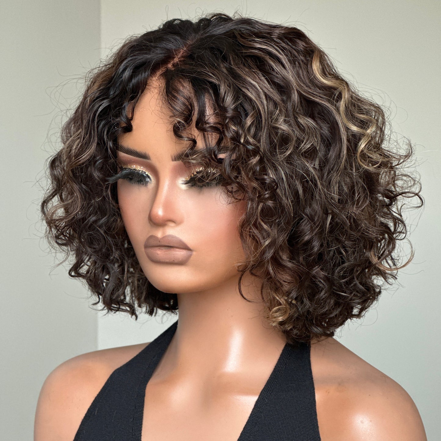 Luxurious Blonde Highlights Glueless Curly Bob Lace Closure Wig