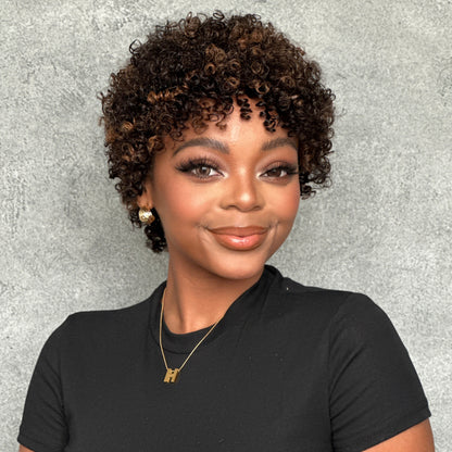 Put on & Go Highlight P2/27 Short Afro Curly Wig With Bangs