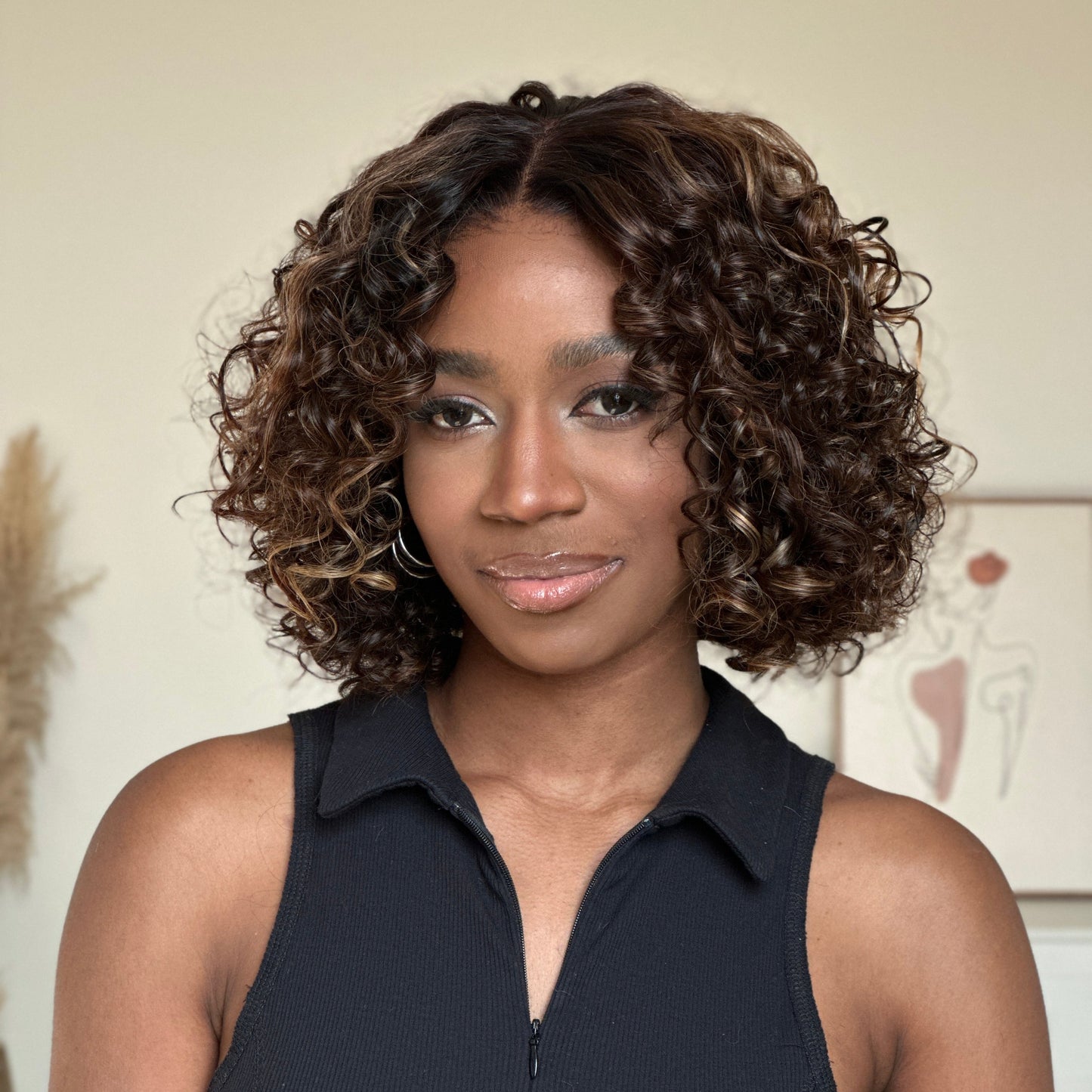 Luxurious Blonde Highlights Glueless Curly Bob Lace Closure Wig