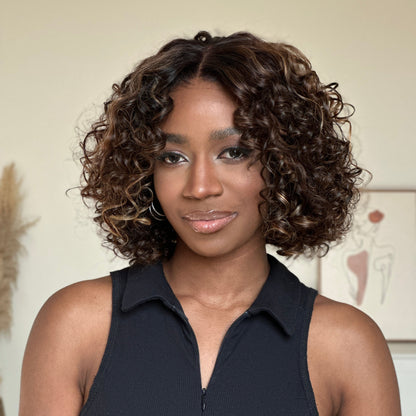 Luxurious Blonde Highlights Glueless Curly Bob Lace Closure Wig