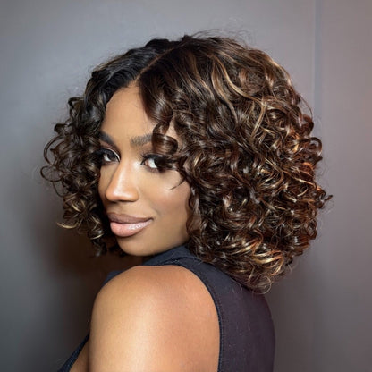 Luxurious Blonde Highlights Glueless Curly Bob Lace Closure Wig