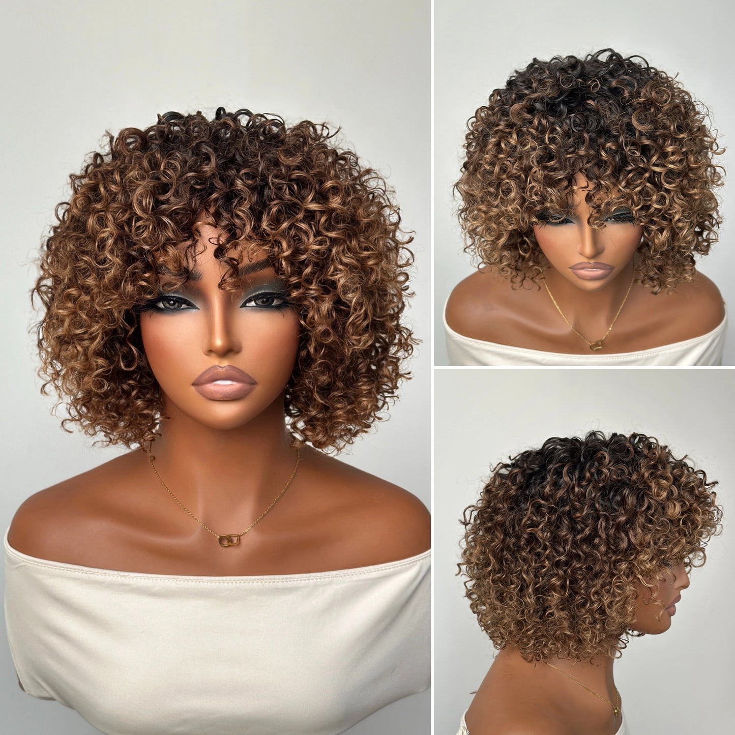 Wear & Go Ombre Dark Golden Blonde Brazilian Curly Wig