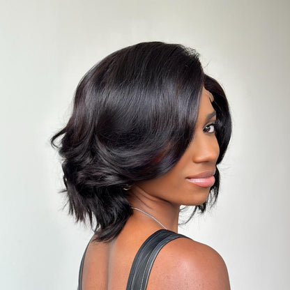 Natural hairline Layered Cut Fluffy Bob 5×5 Lace Closure Wig