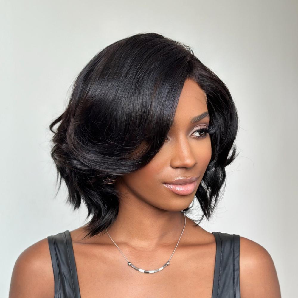 Natural hairline Layered Cut Fluffy Bob 5×5 Lace Closure Wig