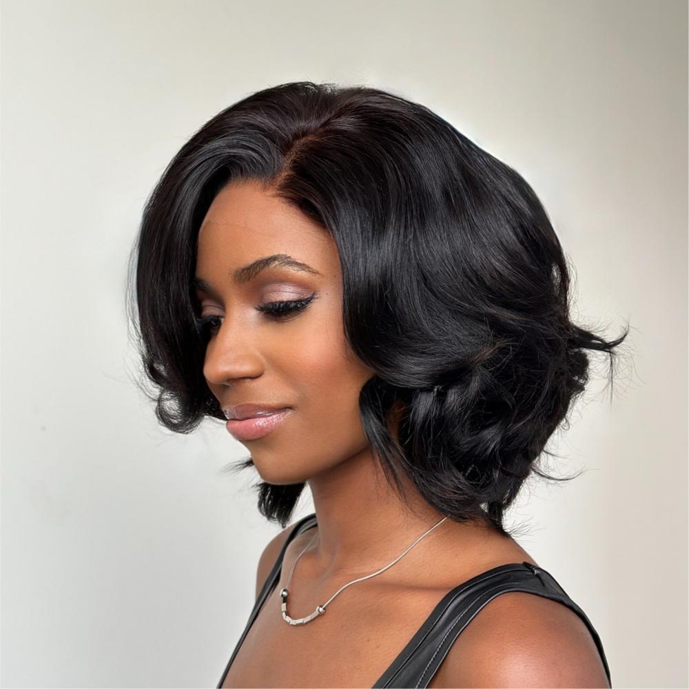 Natural hairline Layered Cut Fluffy Bob 5×5 Lace Closure Wig