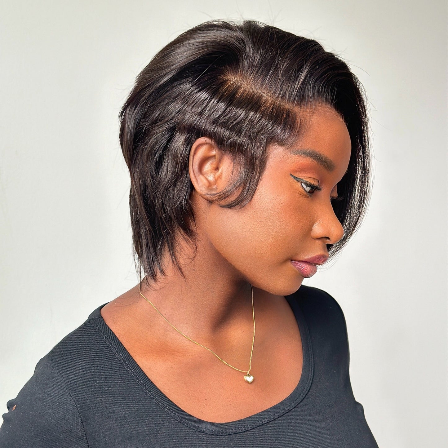Full Lace Natural Realistic Glueless Side Parted Bob Wig With Long Bangs