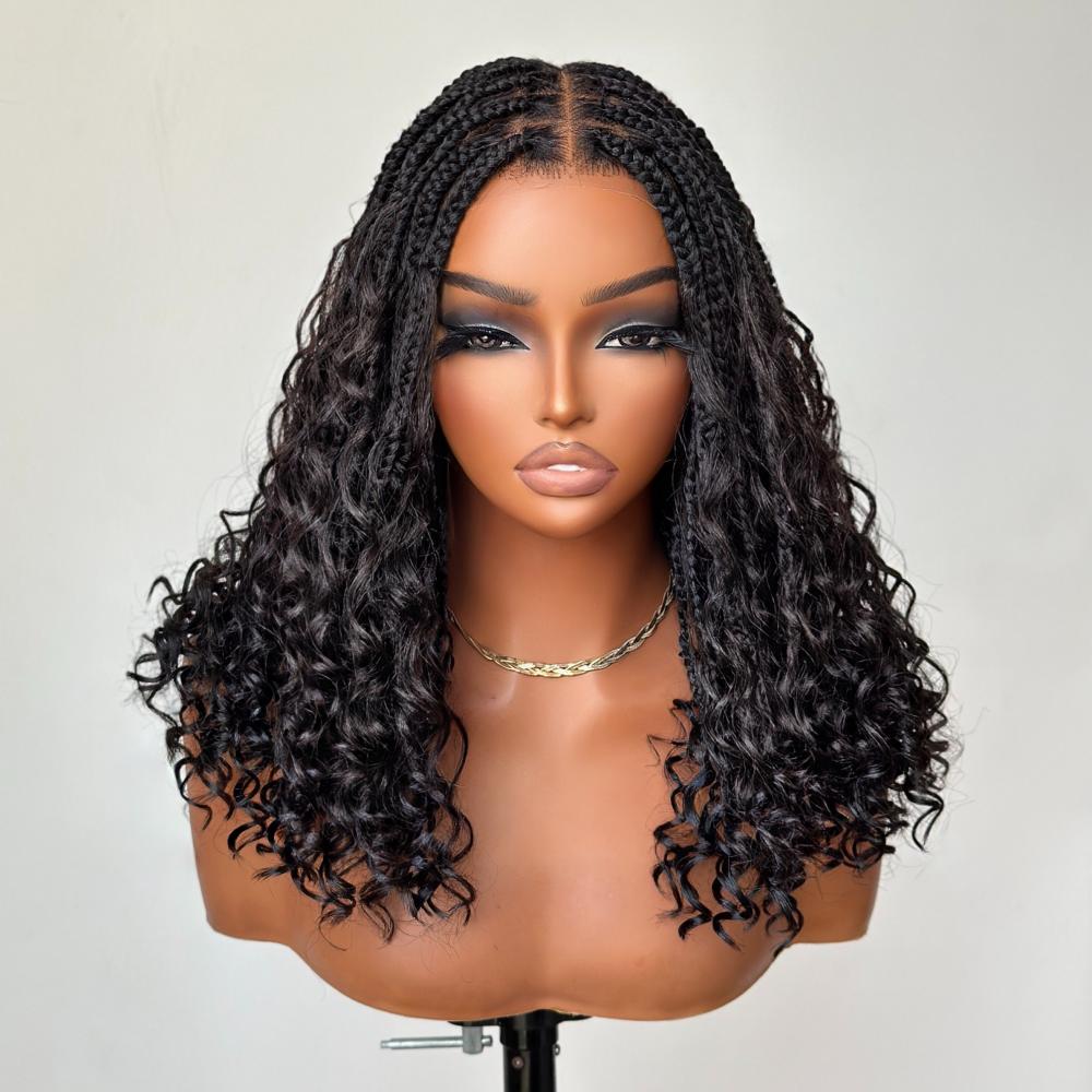 Full Lace Knotless Boho Curls Braided Bob With Invisi Drawstring HD Lace Wig
