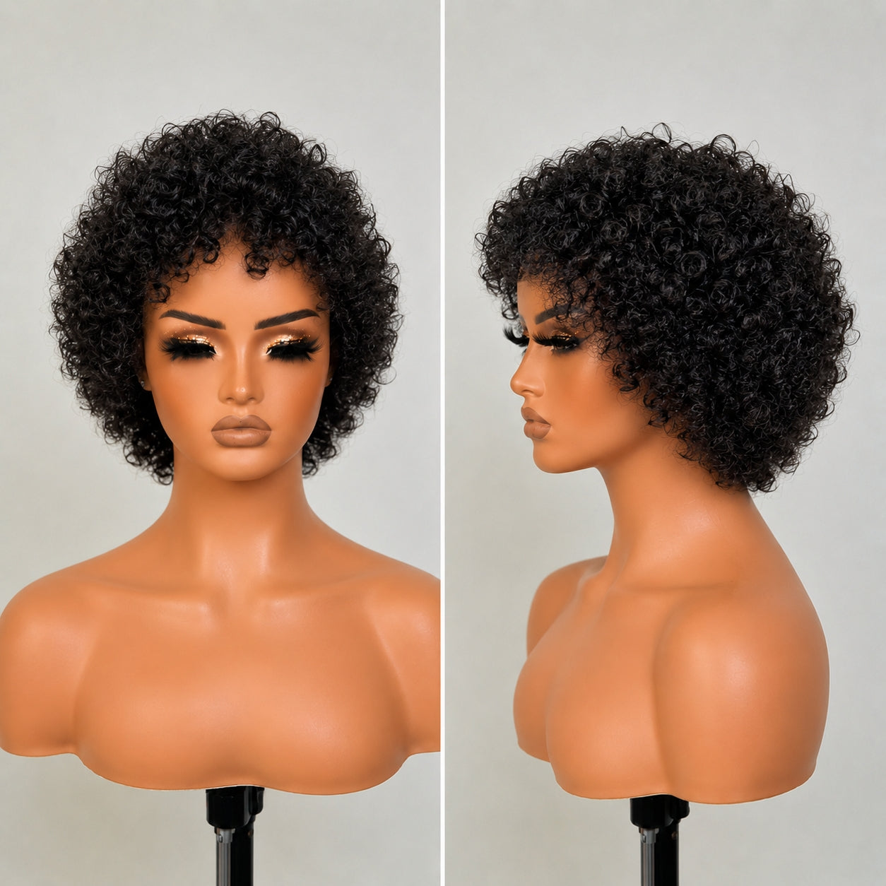 Glueless 5x5 Lace Water Curly Pixie Bob Wig with Bangs