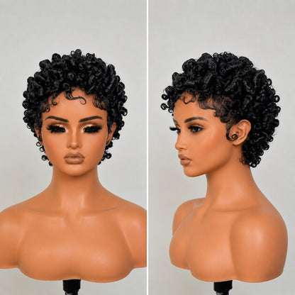 13×4 Lace Natural Black Finger Coily Pixie Wig With Baby Hair