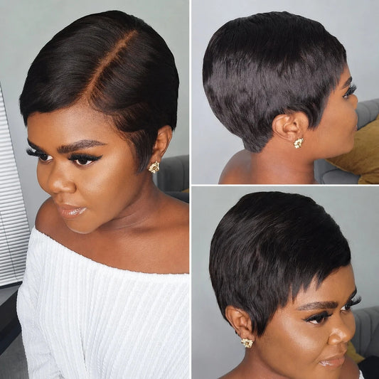 Full Lace Sleek Pixie Cut Wig with Deep Side Part