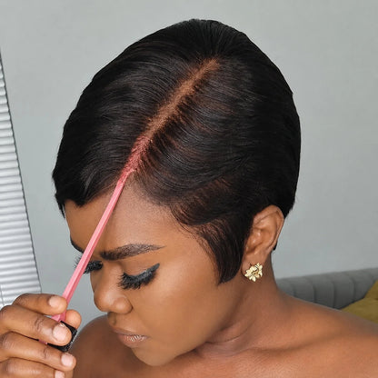 Full Lace Sleek Pixie Cut Wig with Deep Side Part