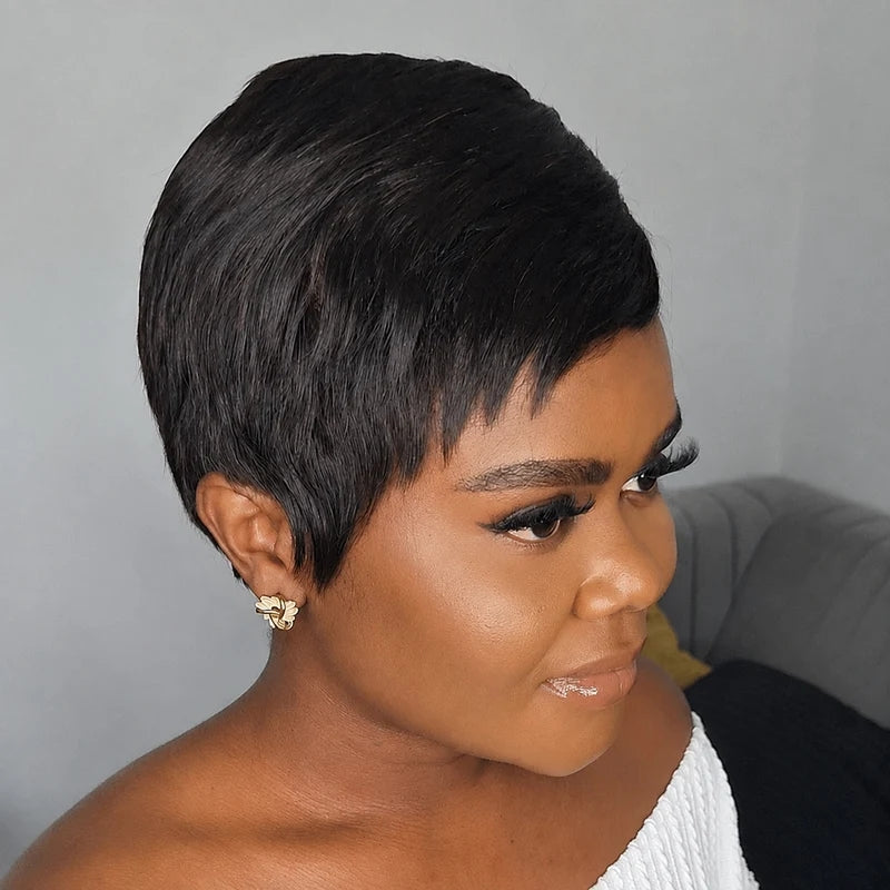 Full Lace Sleek Pixie Cut Wig with Deep Side Part