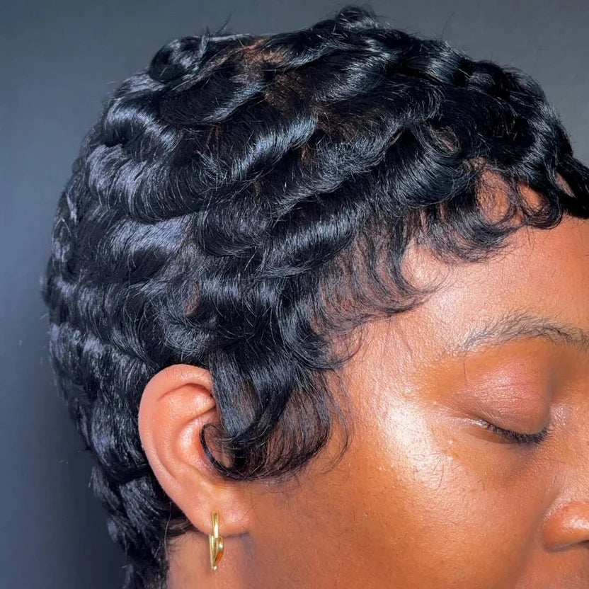 Full Lace Short Pixie Finger Wave Glueless Wig