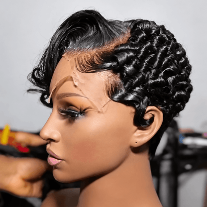 Sculpted Side Sweep Curly Pixie 13x6 Lace Frontal Wig