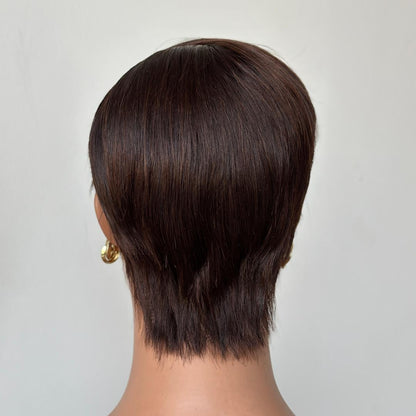 Dark Brown Full Lace Pixie Cut Wig With Side Swept Bangs