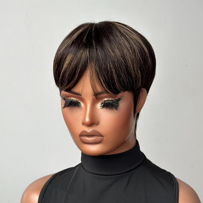 Blonde Highlight Bowler Cut Pixie Hair Wig
