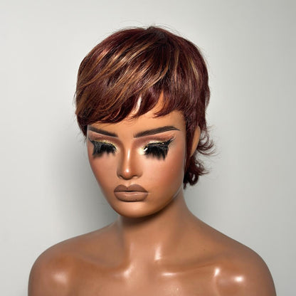 Glueless Layered Shaggy Wolf Cut Pixie Wig With Bangs