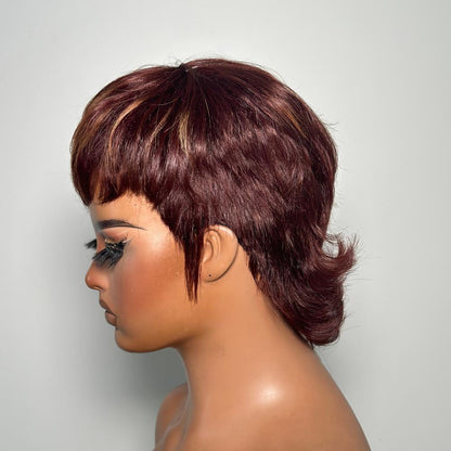 Glueless Layered Shaggy Wolf Cut Pixie Wig With Bangs