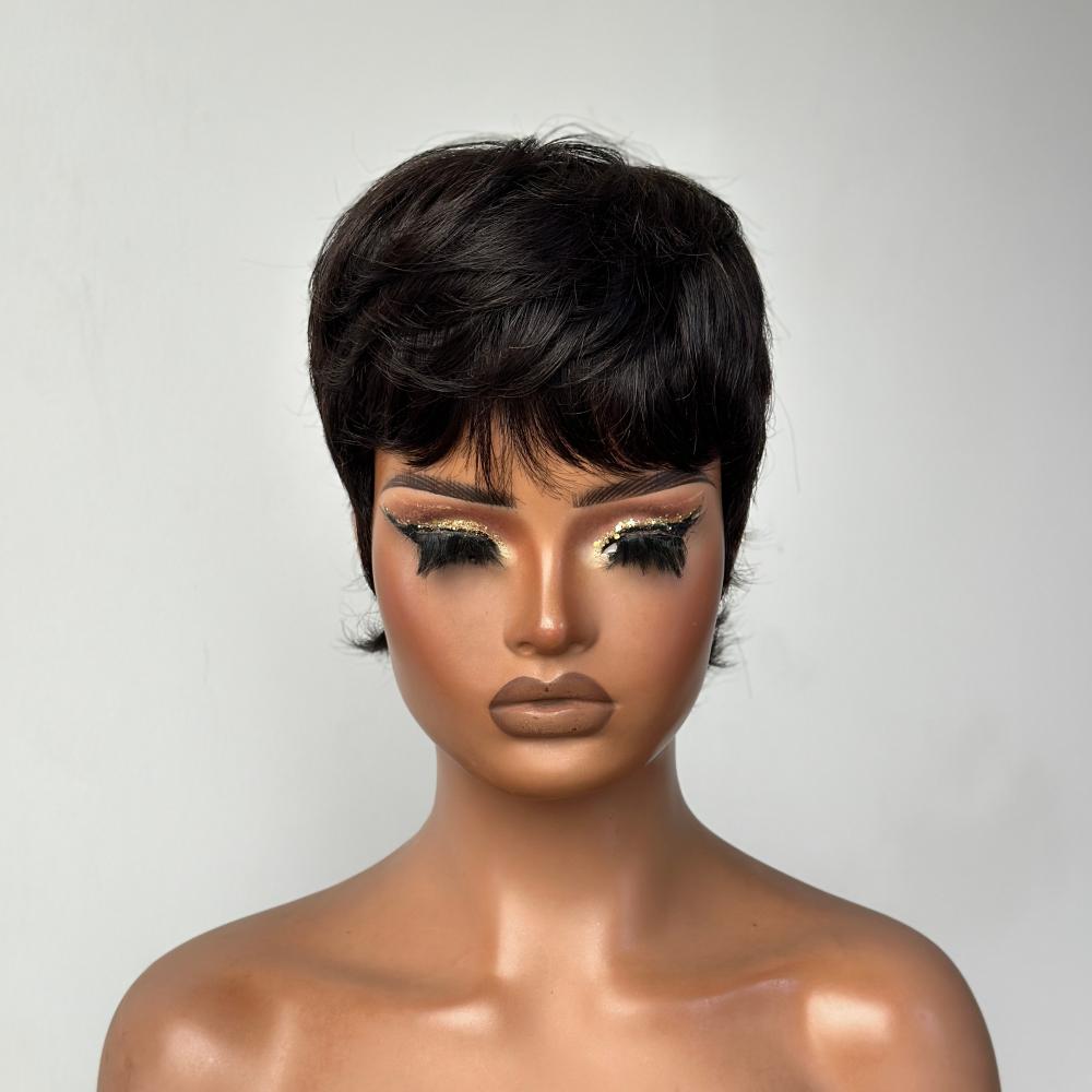 Glueless Layered Shaggy Wolf Cut Pixie Wig With Bangs