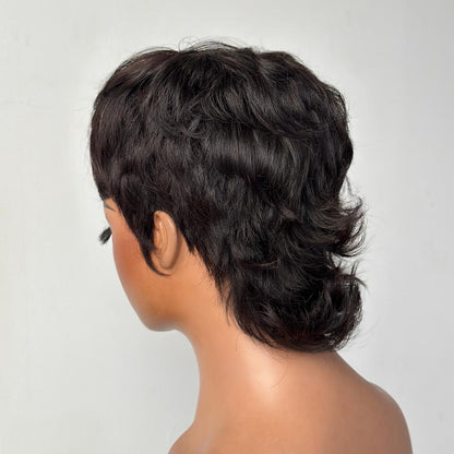Glueless Layered Shaggy Wolf Cut Pixie Wig With Bangs