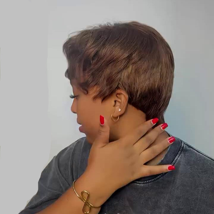 Put On & Go Light Brown Curly Pixie Wig With Bangs
