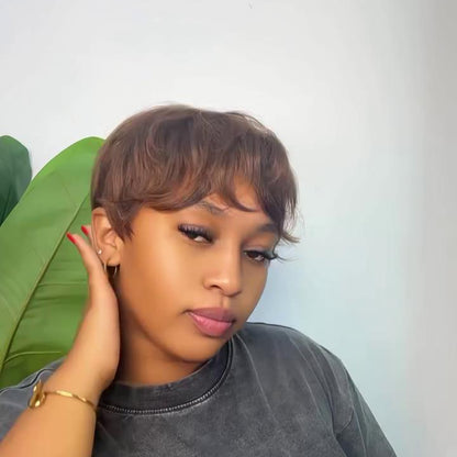 Put On & Go Light Brown Curly Pixie Wig With Bangs