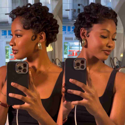 Full Lace Finger Curly Short Pixie Cut Human Hair Wig