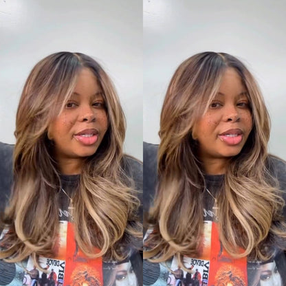 Blonde Highlights with Dark Root Body Wave Lace Closure Wig