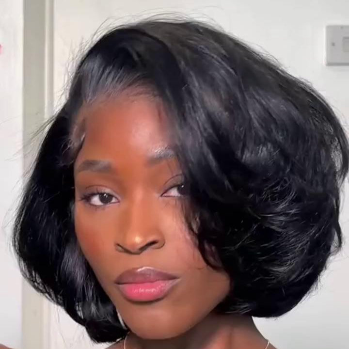Natural hairline side parted slightly curly 13×4 lace frontal bob wig