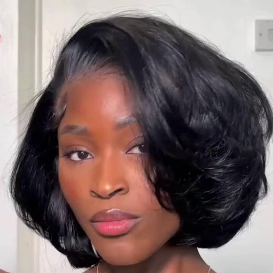 Natural hairline side parted slightly curly 13×4 lace frontal bob wig