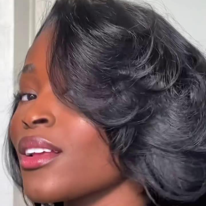 Natural hairline side parted slightly curly 13×4 lace frontal bob wig