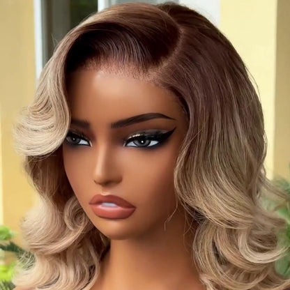613 Ash Blonde with Chestnut Brown Roots Loose Wave 13×4 Lace Frontal Wig