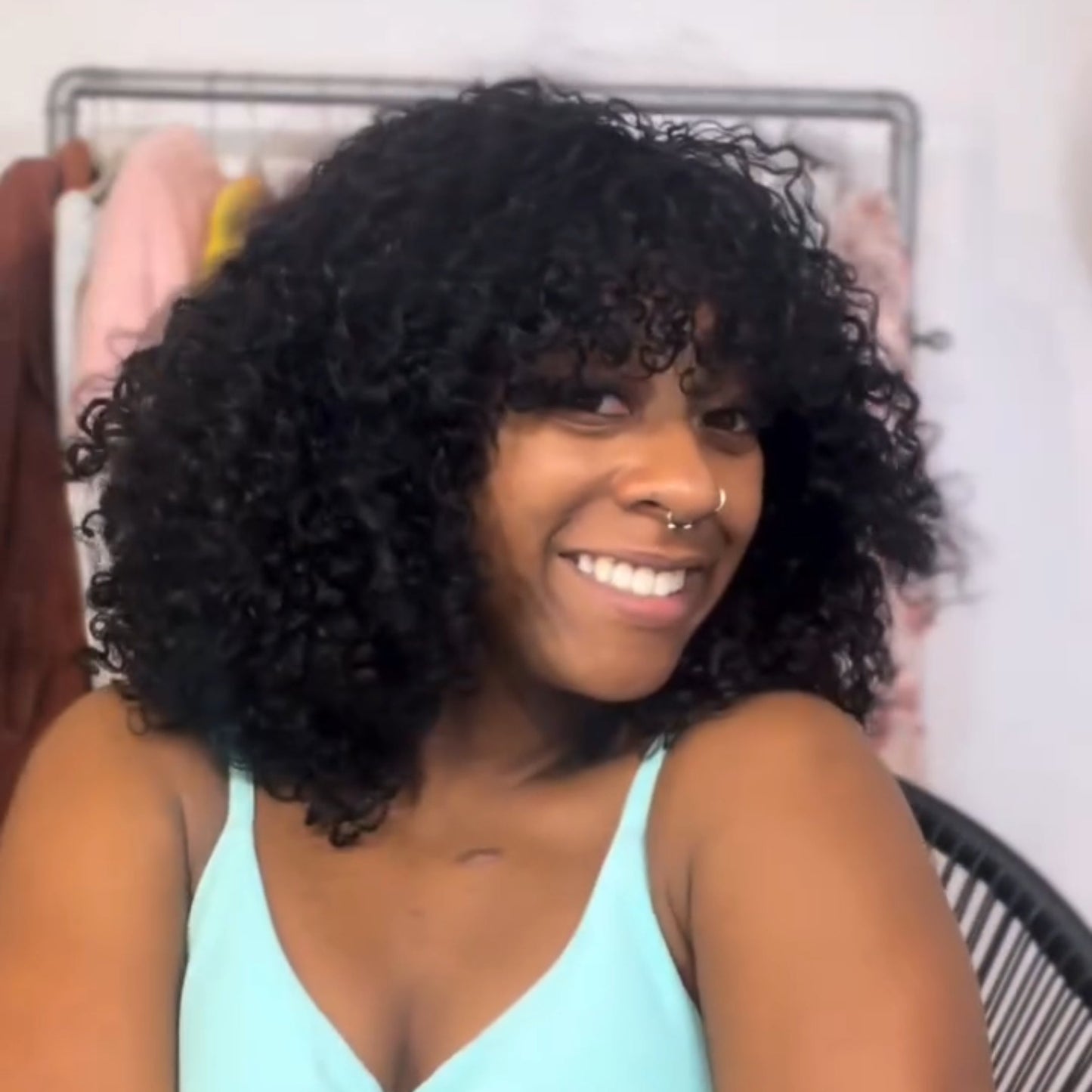 Glueless Natural Black Curly Bob Human Hair Wig