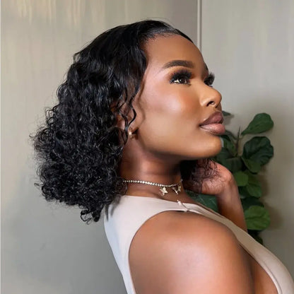 Natural Black Wet and Wavy Wig 13×4 Lace Frontal Curly Bob Wig